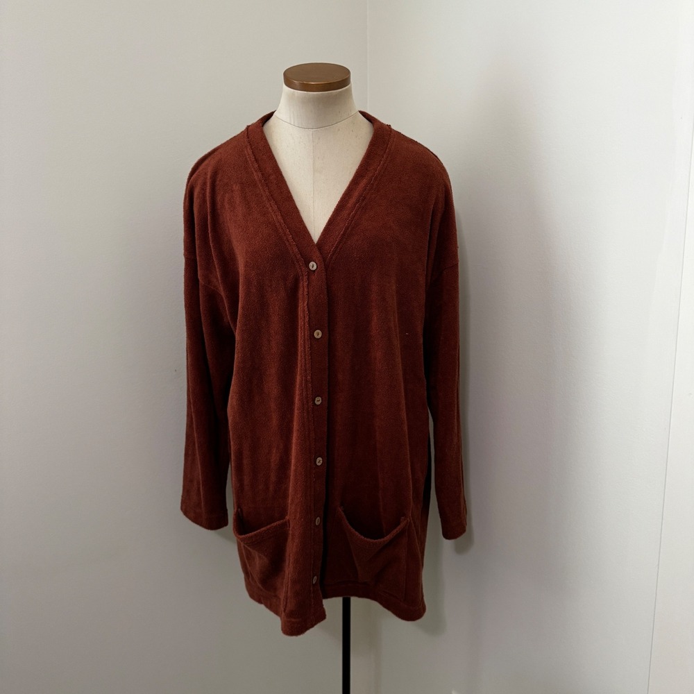 Free People Beach Small Rust Orange Oversized Terry Cardigan Sweater